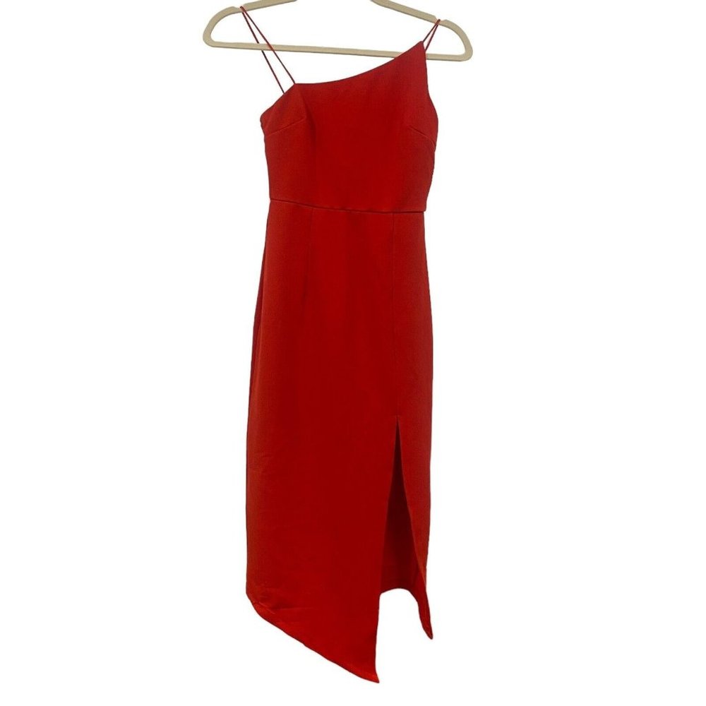 PRINCESS POLLY Women's Red Asymmetric Spaghetti Strap Zip Midi Dress Size 2